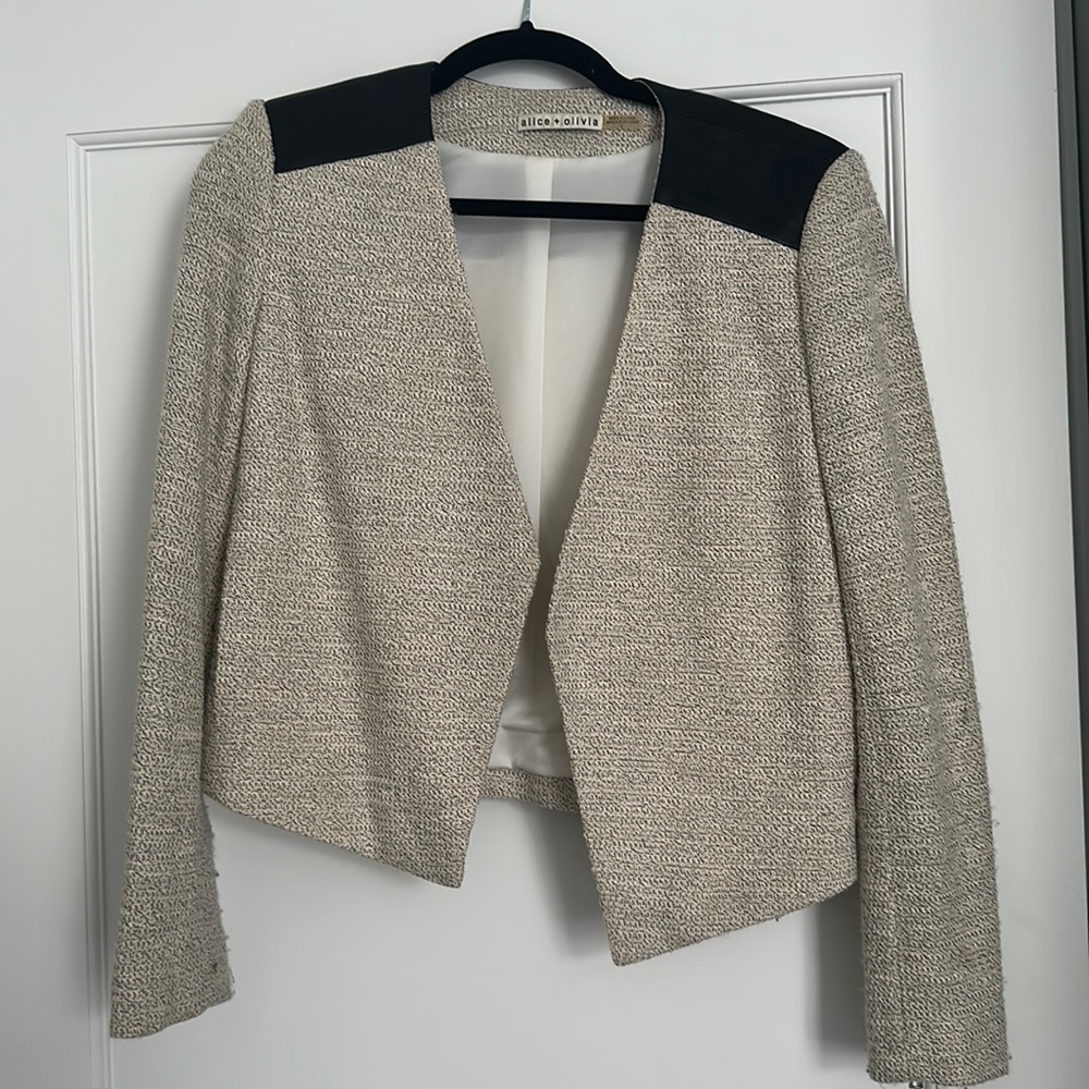 Leather (lamb) and tweed jacket with zipper details